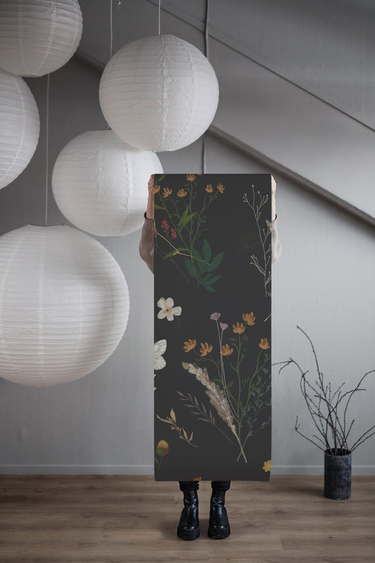 Midnight Wildflowers on Off-Black wallpaper roll