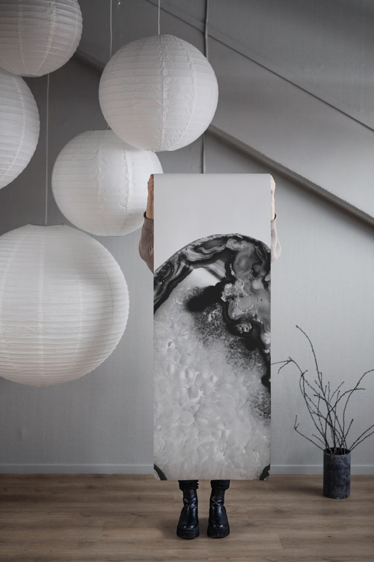 Gray Black White Agate 3 wallpaper roll