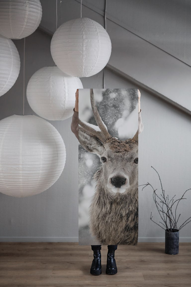Majestic Stag in Snowfall wallpaper roll