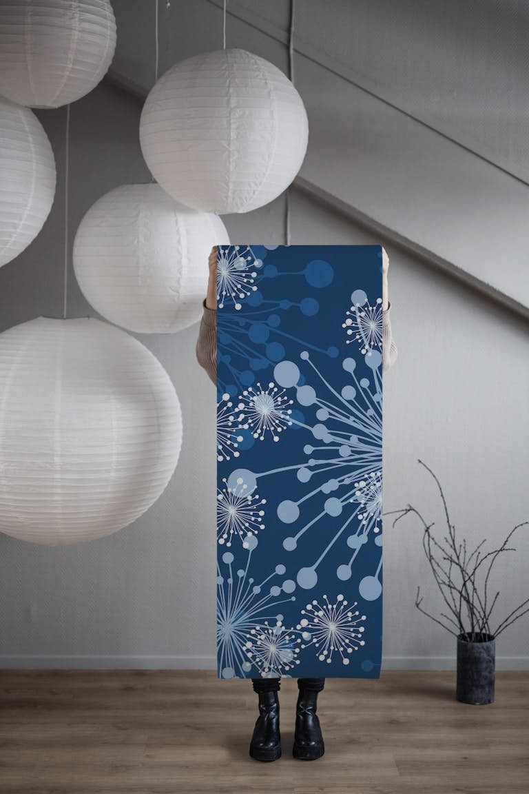 Dandelions classic blue wallpaper roll
