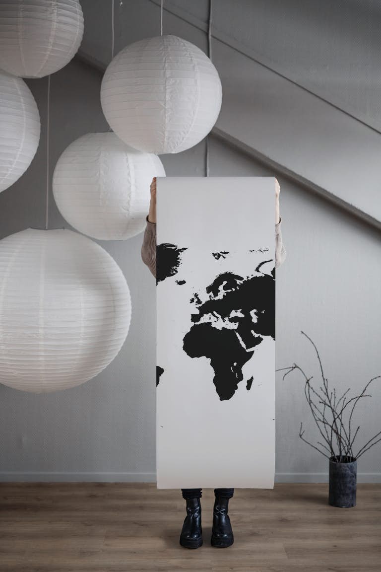 World map black wallpaper roll