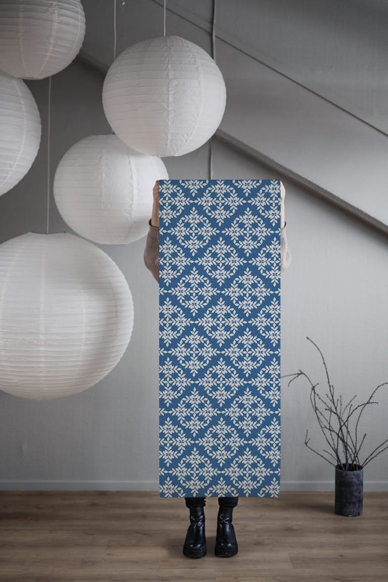 Indigo motifs wallpaper roll