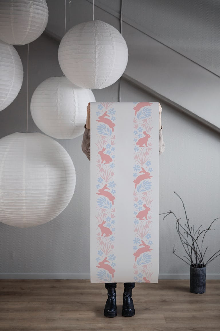 Bunny stripes - blue and pink wallpaper roll