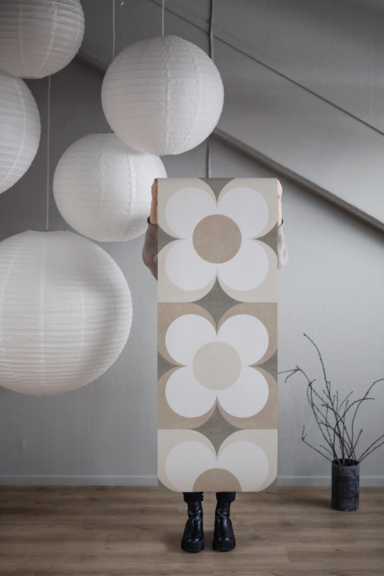 Geometric Flower Tile in Taupe Neutrals wallpaper roll