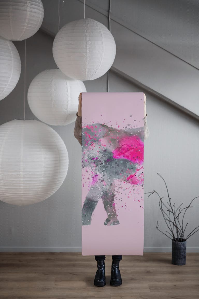 Pink Watercolor Elephant tapet roll