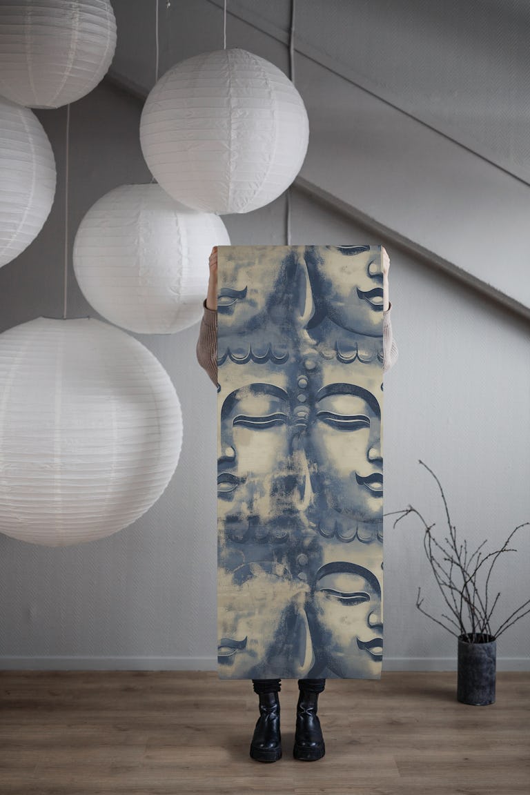 Zen Buddha Bliss Big Blue wallpaper roll