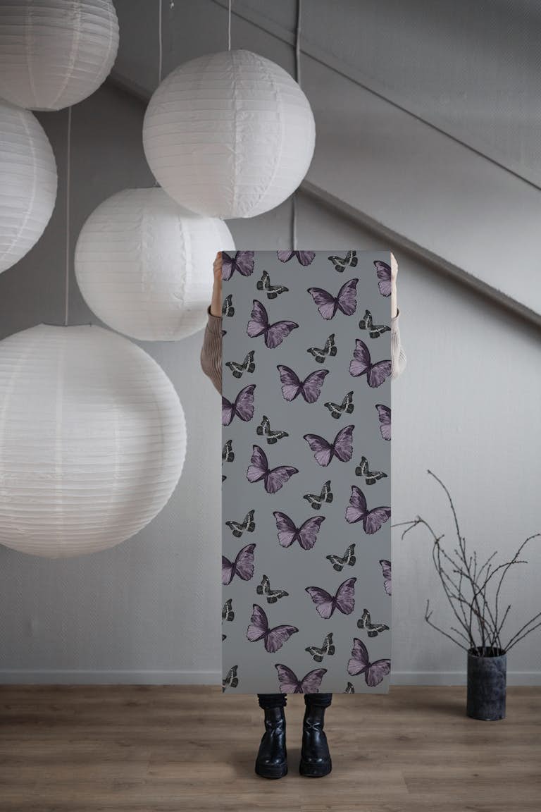 Gray Lavender Butterfly 1 wallpaper roll