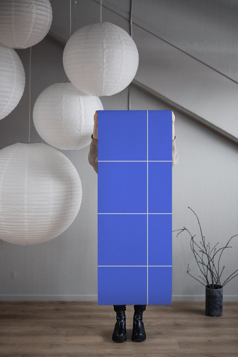 Large Grid Pattern - Cobalt Blue and White wallpaper roll