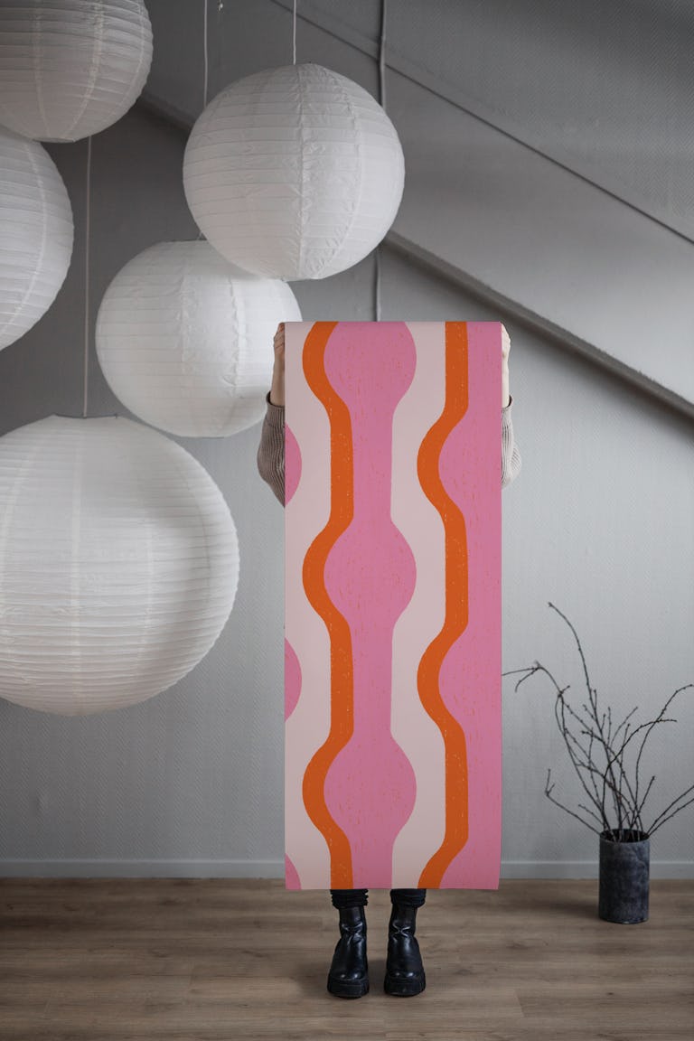 Pink and Orange Abstract Modern Shapes Stripe wallpaper roll