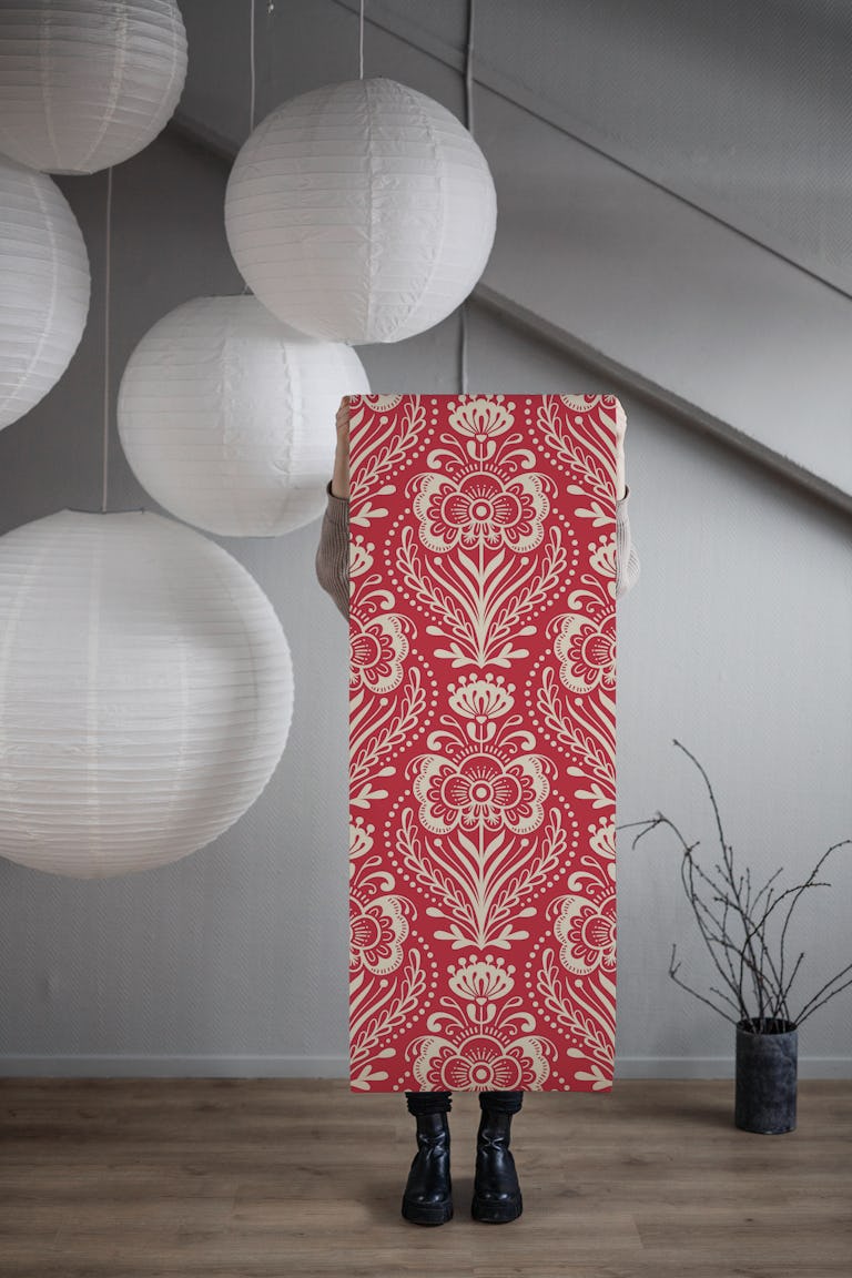 Vintage Decorative Floral Pattern, Red wallpaper roll