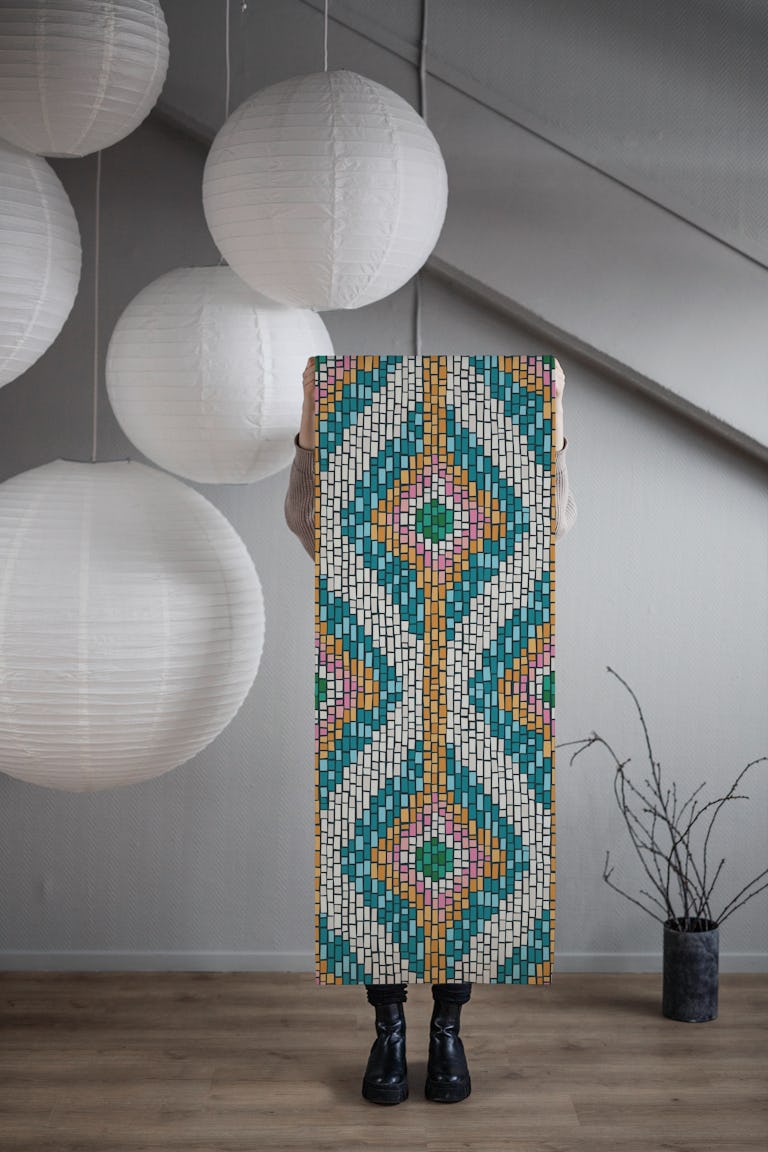 Boho Ikat Diamond Tile Mosaic - Dark wallpaper roll