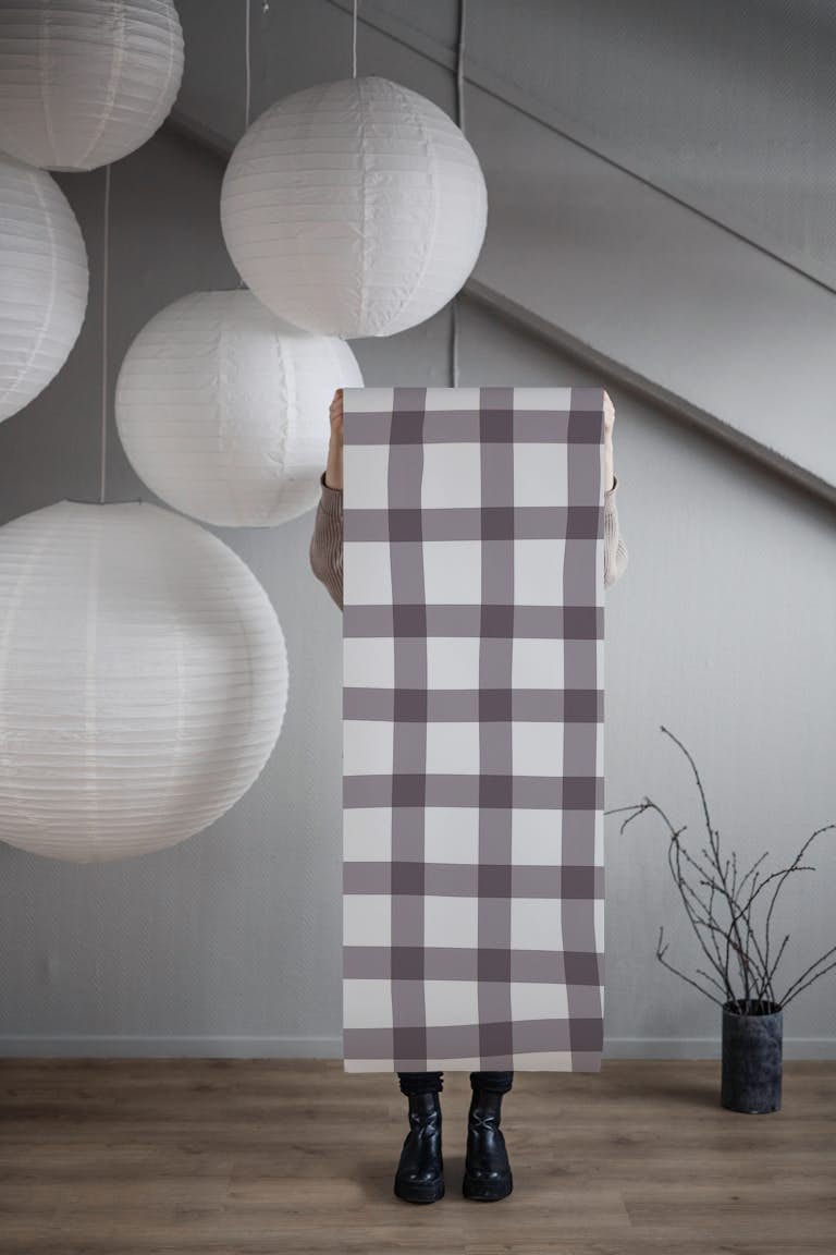 Wonky Check Purple and White behang roll