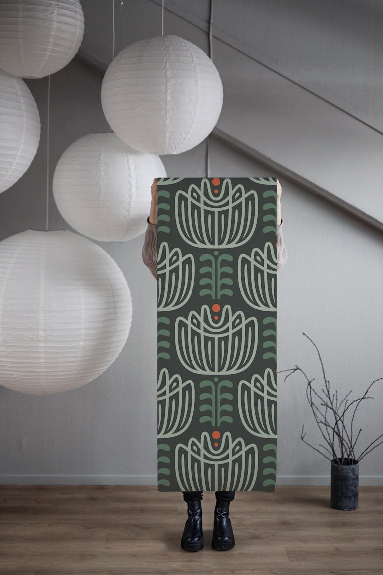 Tulip Inspired Elegance in Dark Green - L wallpaper roll