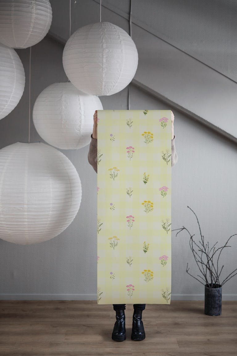 My Sunny Gingham Wildflower Meadow wallpaper roll