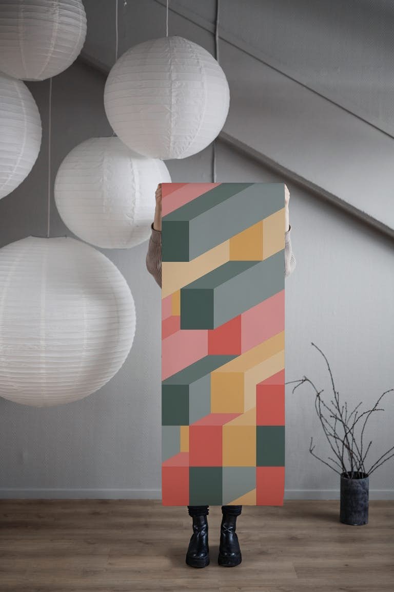 Isometric blocks wallpaper roll