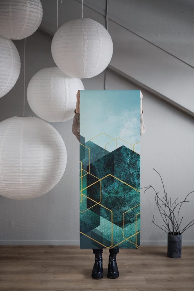 Abstract Landscape in Teal behang roll