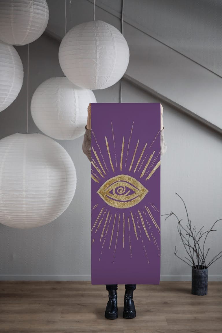 Evil Eye Gold on Purple 1 wallpaper roll