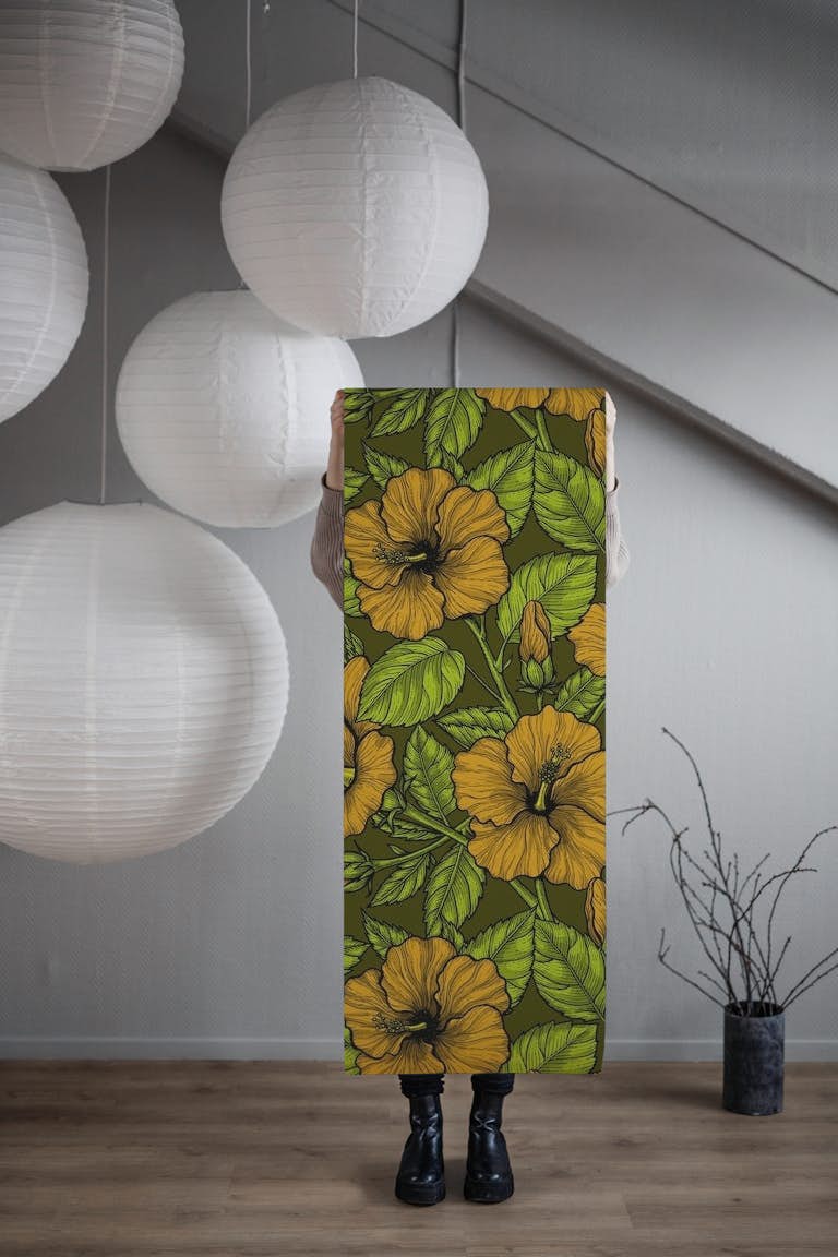 Yellow hibiscus papel de parede roll