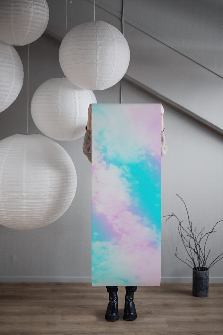 Aqua Pink Unicorn Clouds 1 papel de parede roll