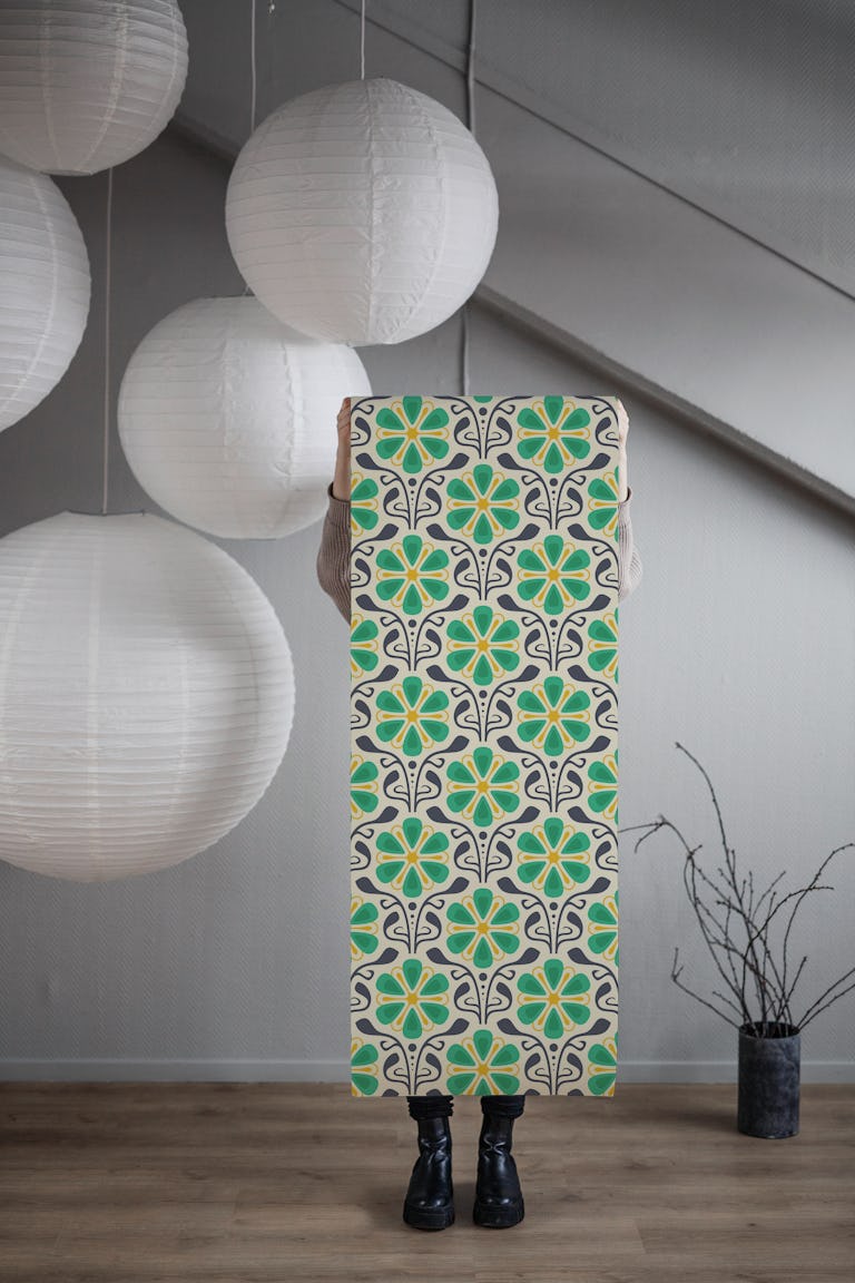 Classic Daisy Charm in Green Yellow - S wallpaper roll