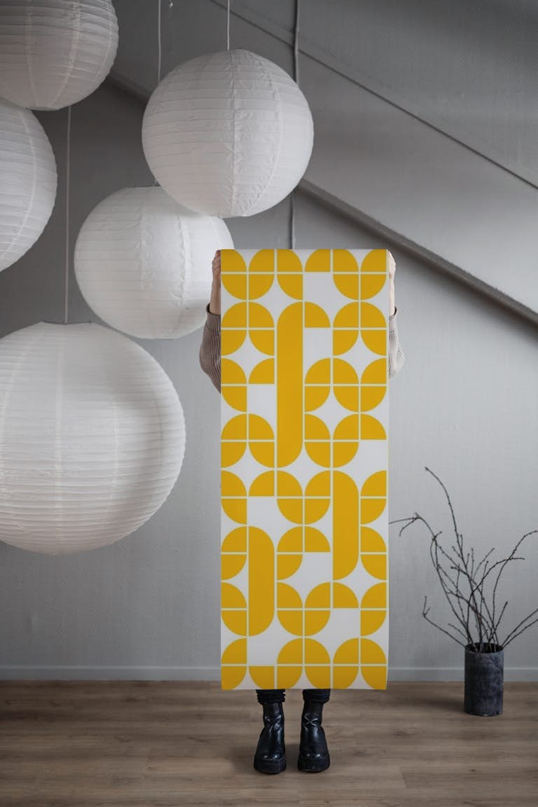 Mid Century Pattern Yellow behang roll