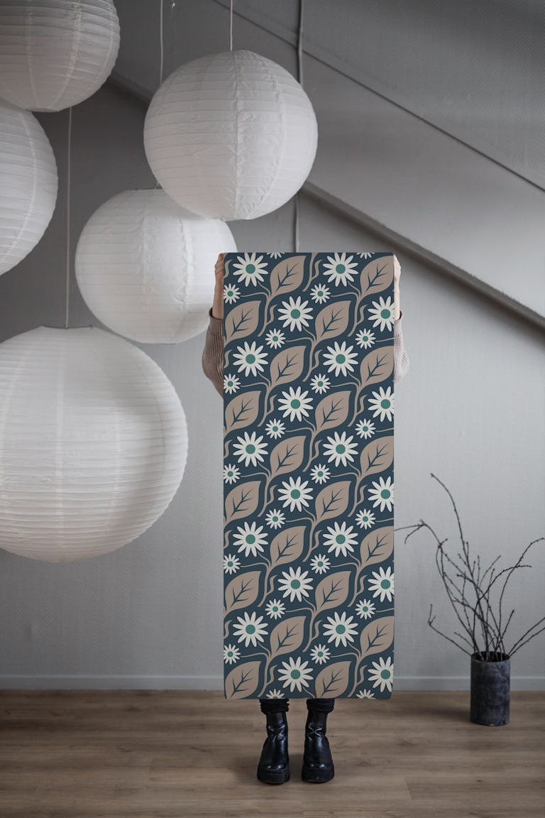 Elegant Daisy Harmony in Beige Green - S wallpaper roll