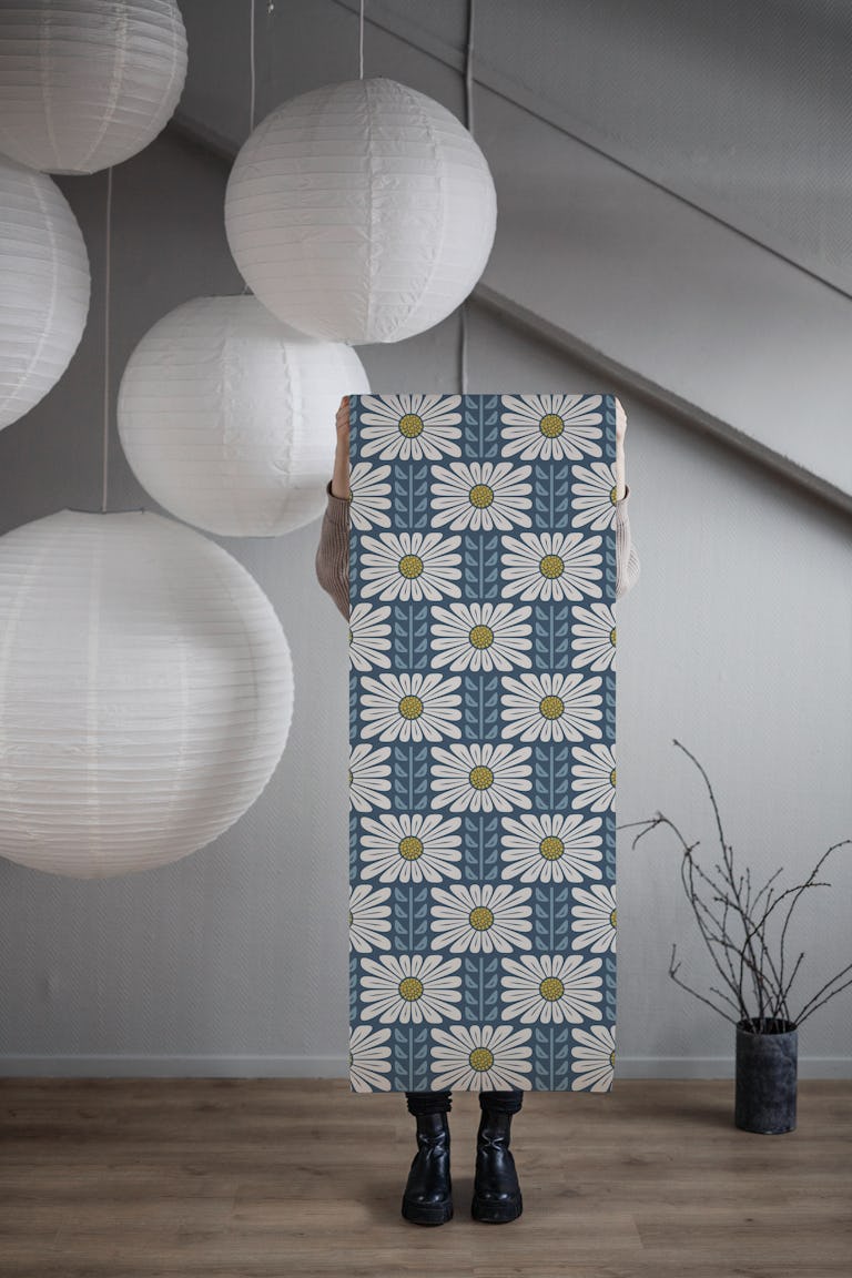 Retro Chic Flowers in Blue - S wallpaper roll