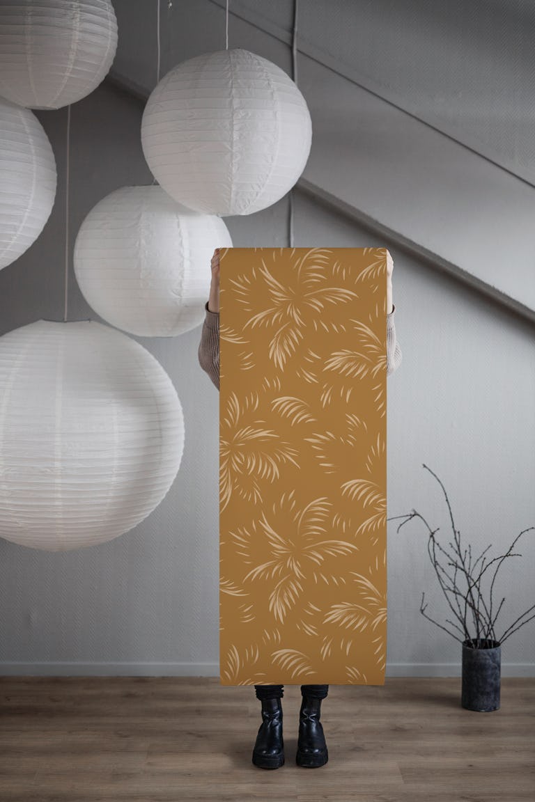 Palm Leaf Highlights - Mustard wallpaper roll