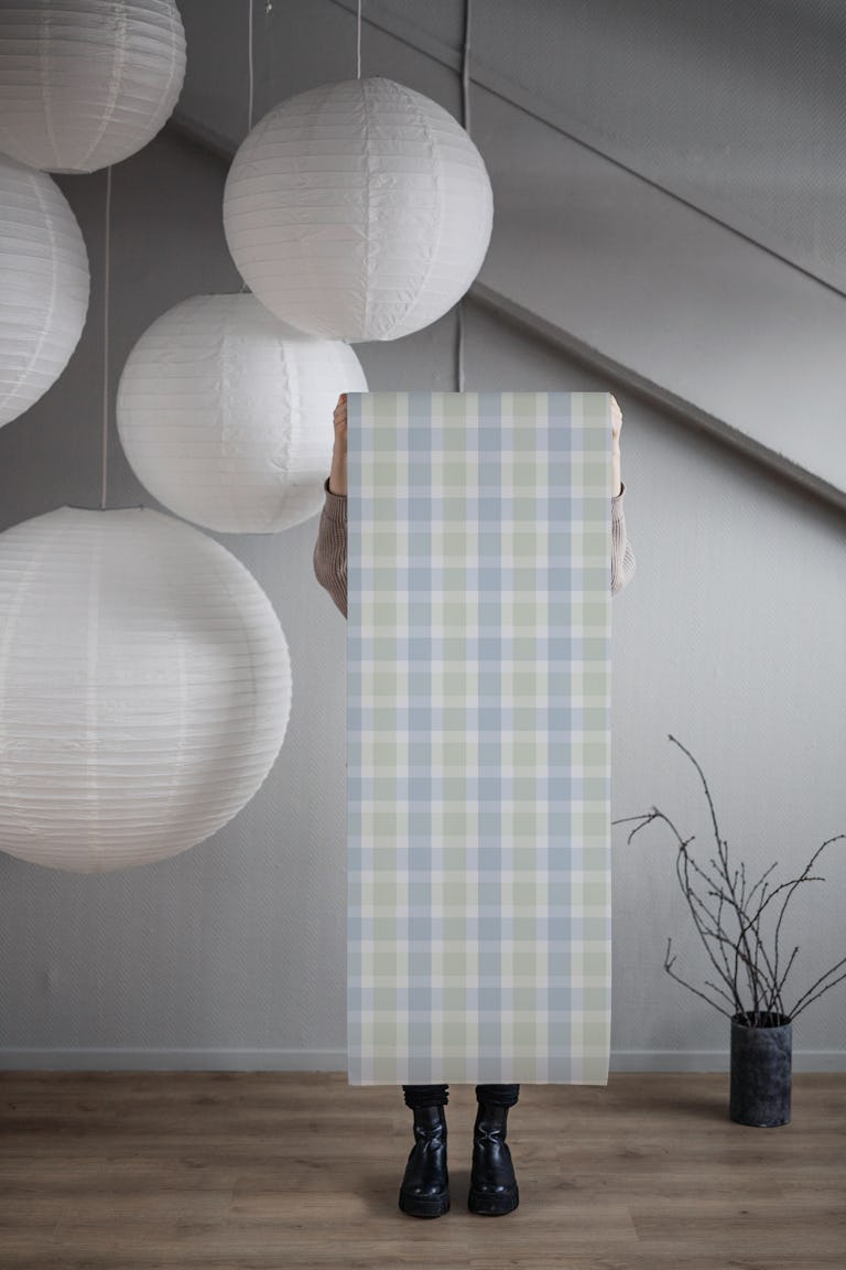Rustic Plaid Sage Green and Powder Blue S wallpaper roll
