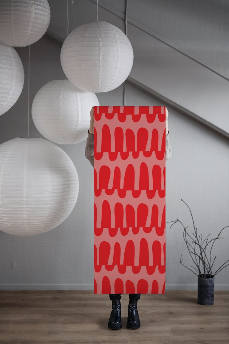 Wavy horizontal stripes pink red wallpaper roll