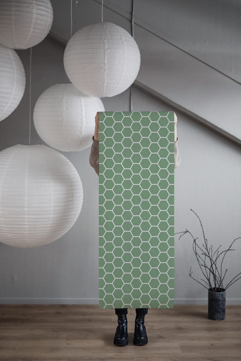 Green Hexagon Pattern tapetit roll
