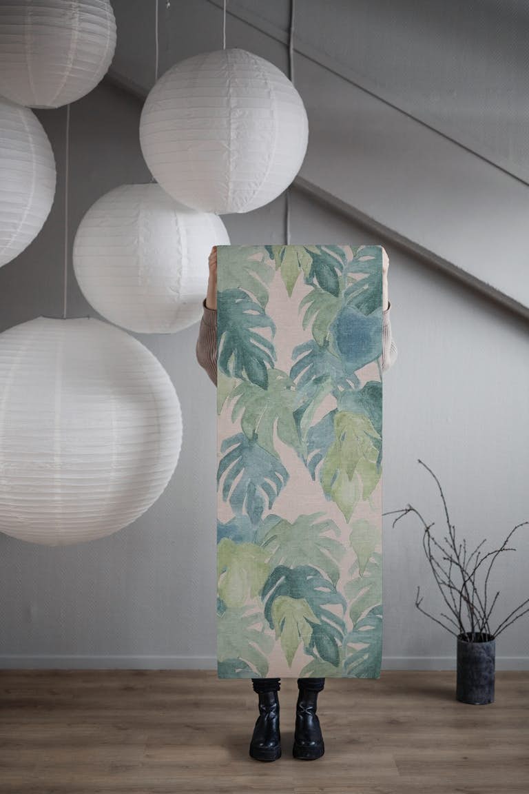 Tropical watercolour jungle leaves wallpaper roll