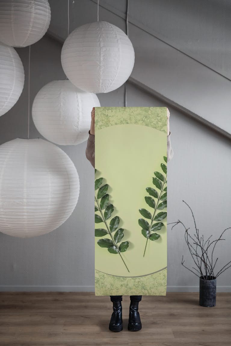 Zen Leaves on Yellow Concrete papel de parede roll
