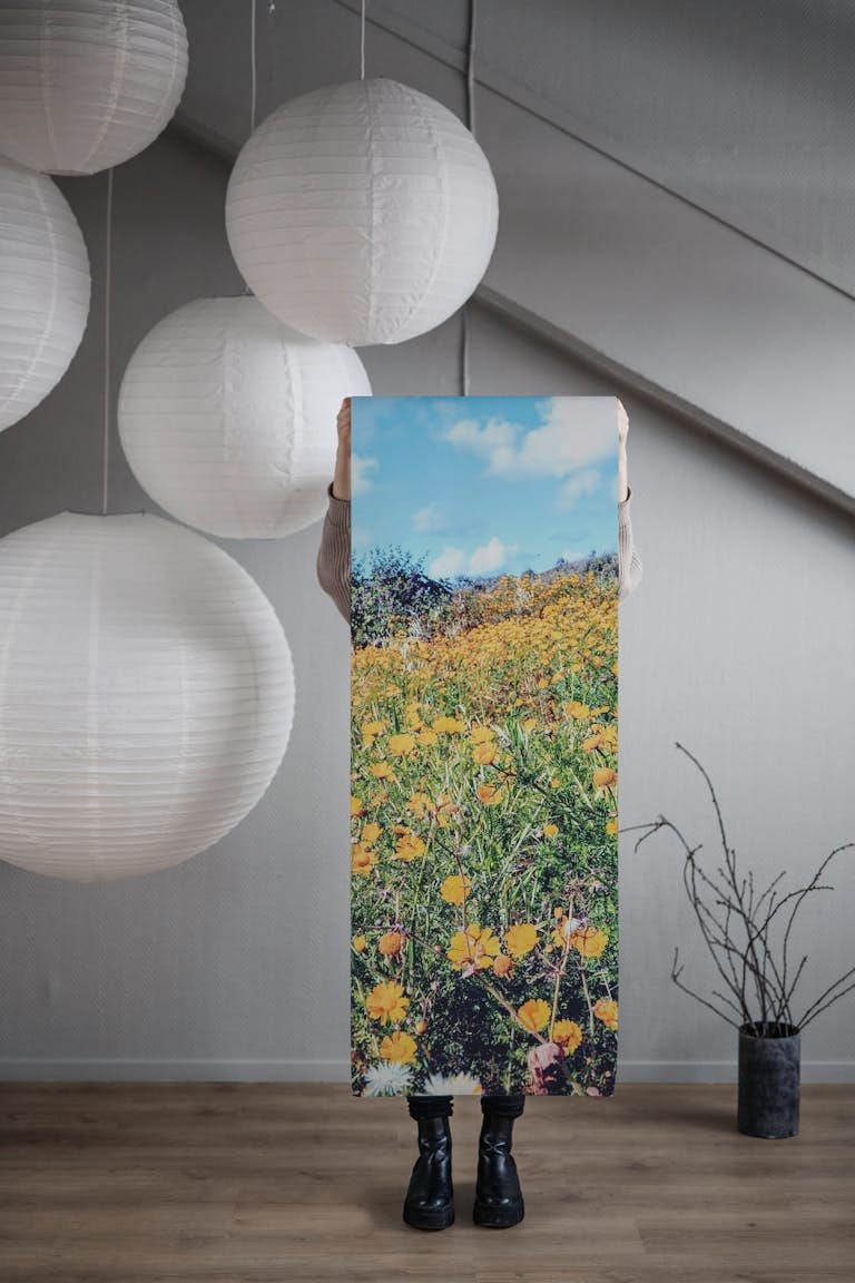 Sunny Flower Fields wallpaper roll