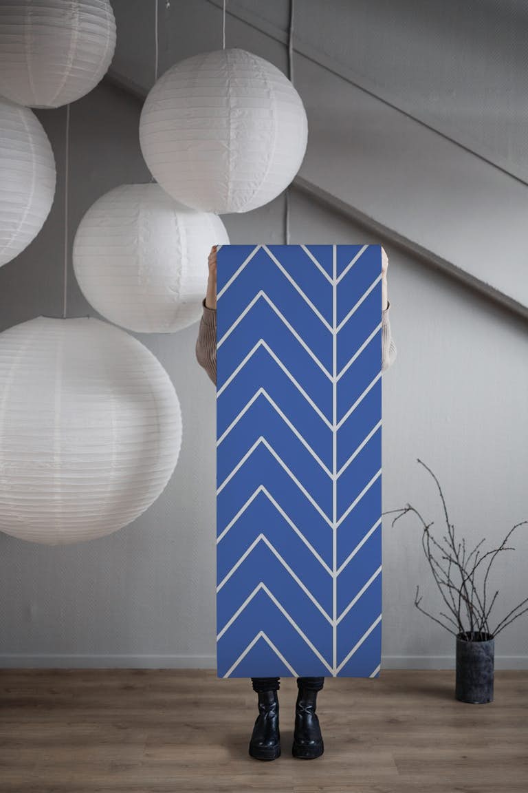 Herringbone Blue wallpaper roll