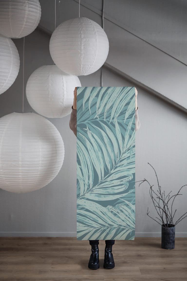 Palm Leaves Jumbo (turquoise) wallpaper roll