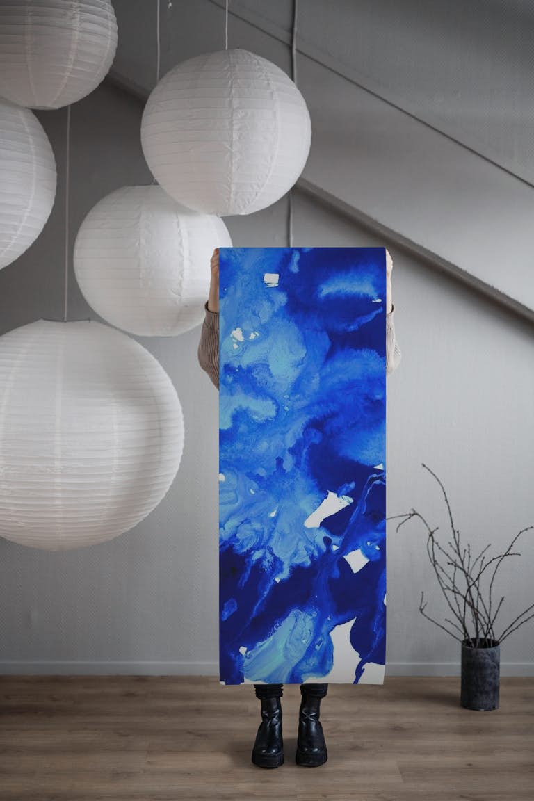 Inkblot marble blue wallpaper roll
