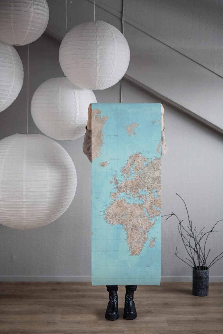 High detail world map Haukea wallpaper roll