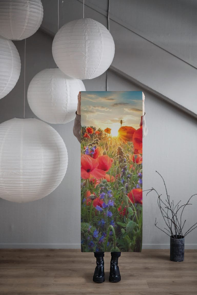Poppies at Sun wallpaper roll
