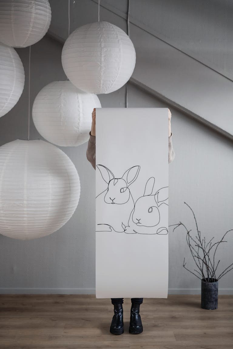 Rabbits line art wallpaper roll