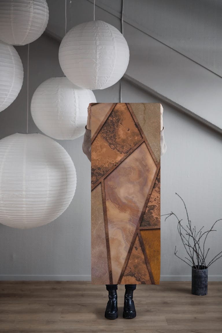 Amber Rust Marble Triangles behang roll