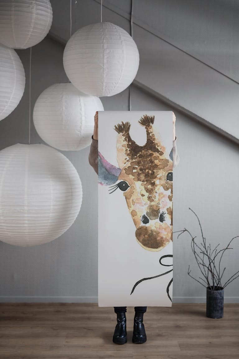Giraffe with Bow wallpaper roll