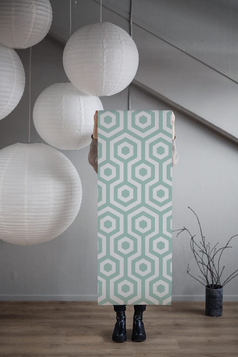 Mint White Hexagon Sea Foam wallpaper roll