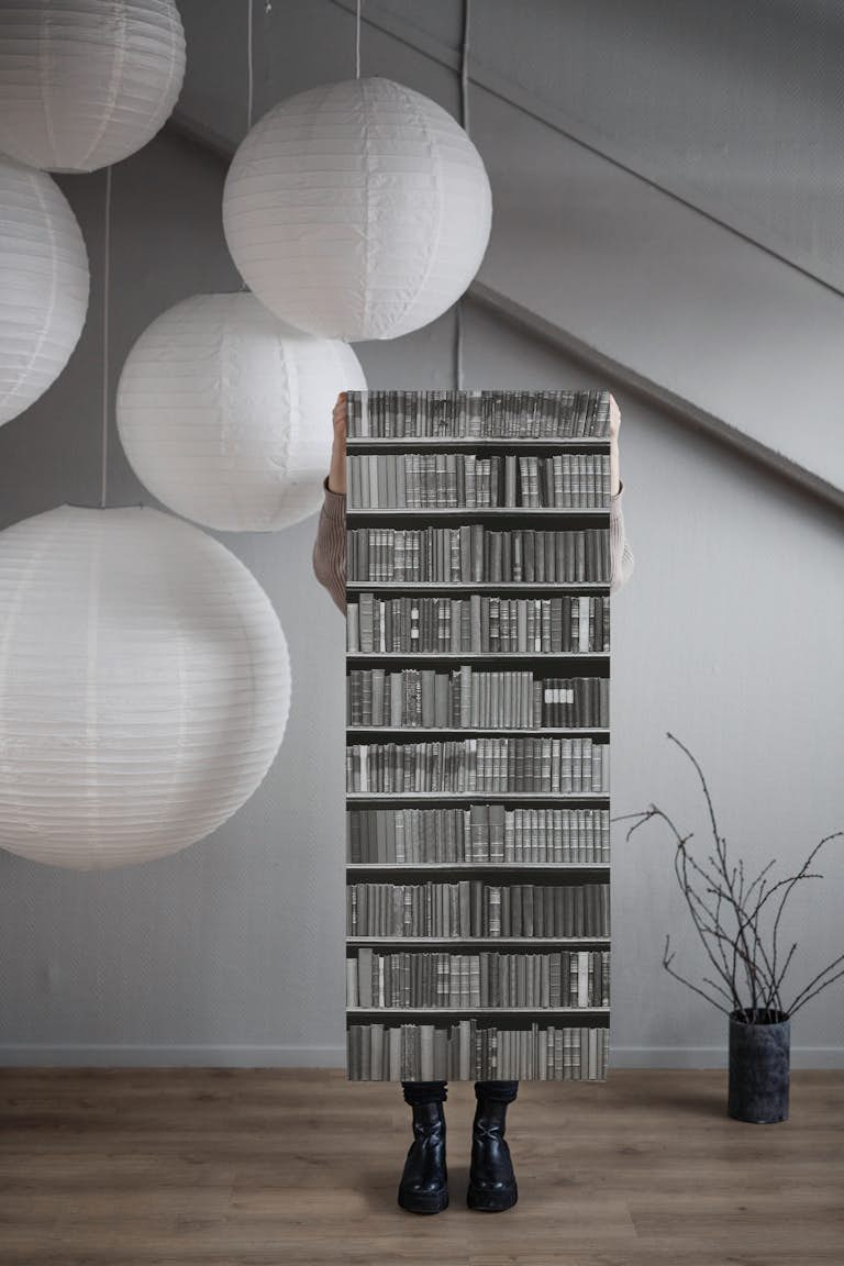 Books black and white behang roll
