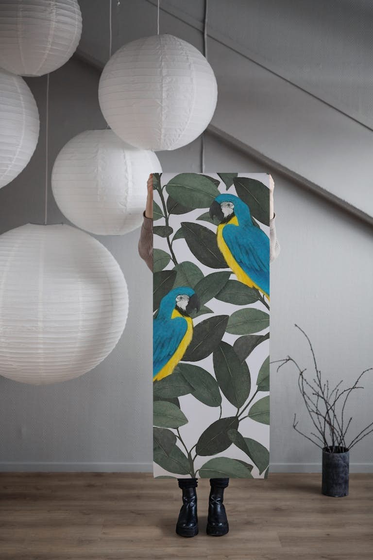 Parrots and ficus wallpaper roll