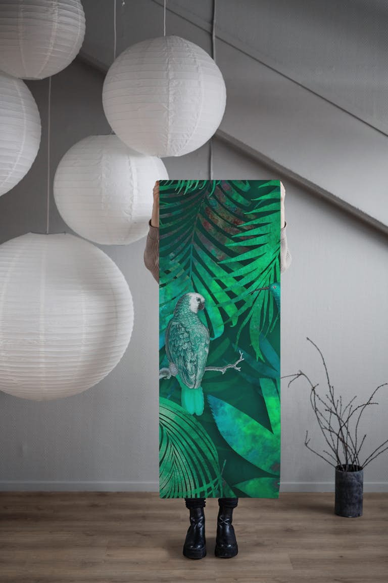 Parrots In The Mystic Green wallpaper roll