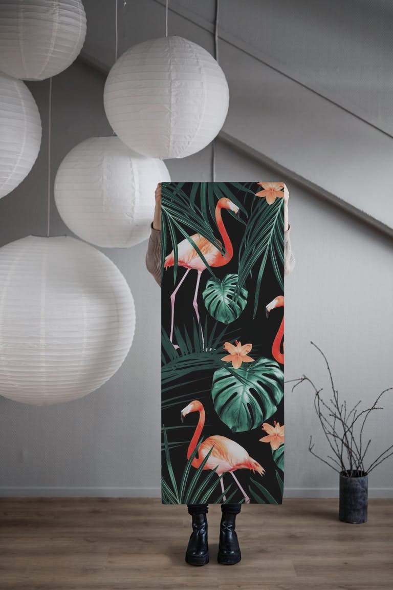 Tropical Flamingo Night 1 wallpaper roll