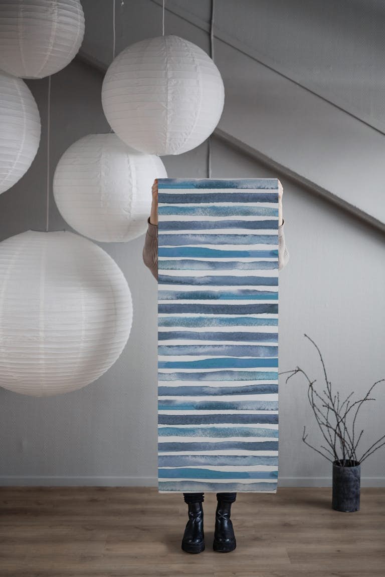 Watercolor Stripes Blue wallpaper roll
