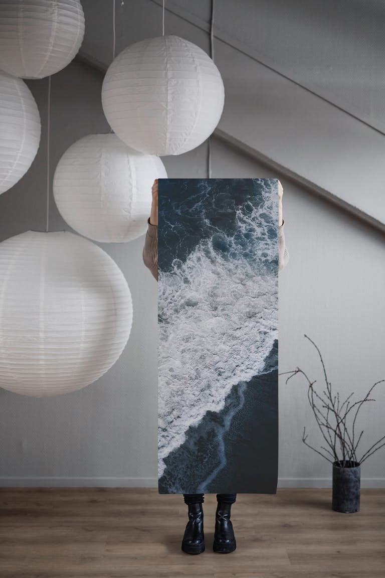 Aerial Ocean Crashing waves wallpaper roll