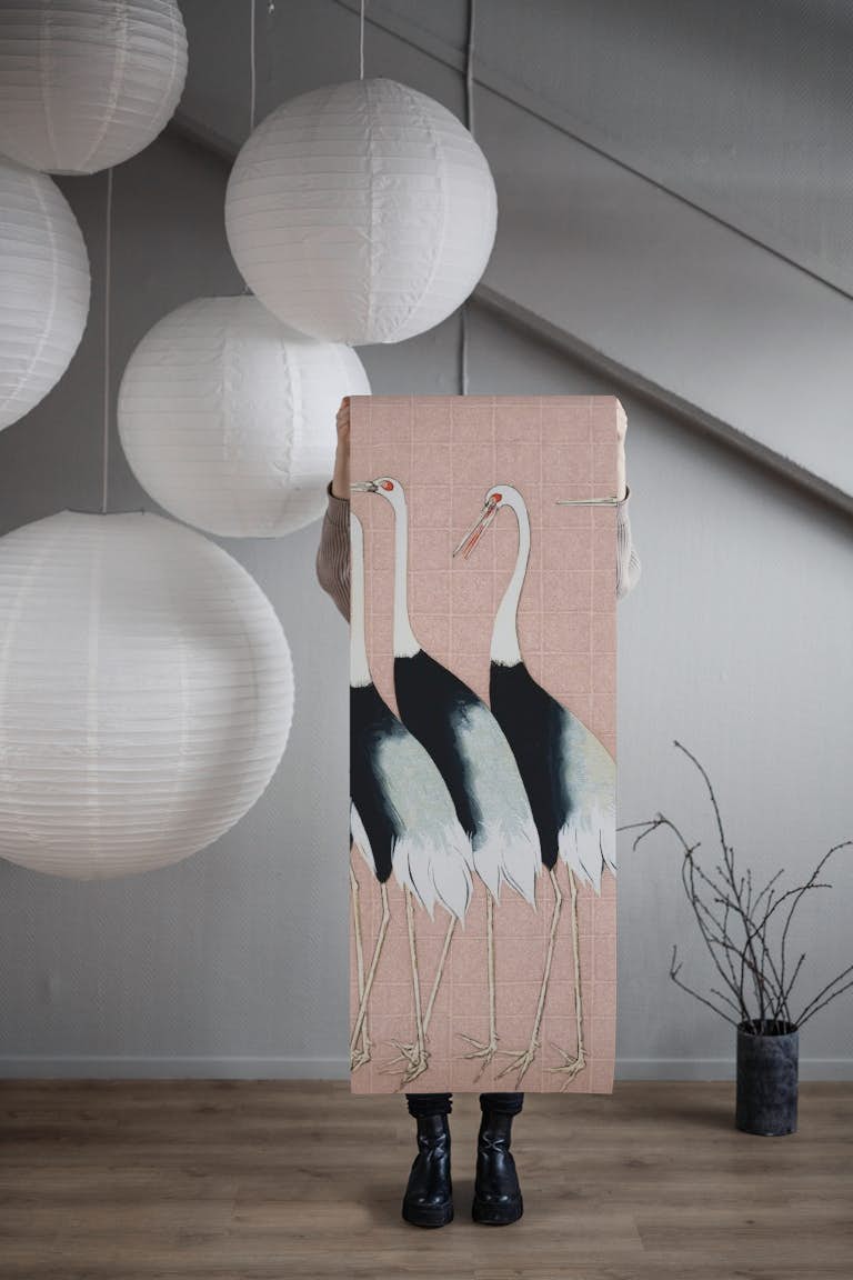 Japan Cranes on Beige Pink wallpaper roll